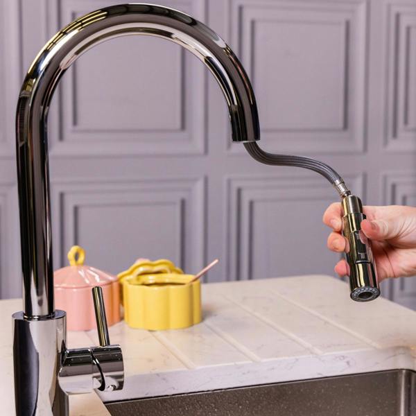 Flode Runda | Kitchen Sink Mixer with Pull out Spray | Chrome | Square Head