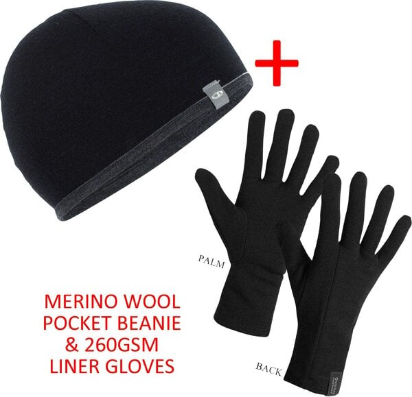 Icebreaker Merino 260 Gloves and Beanie Bundle - Black/Black