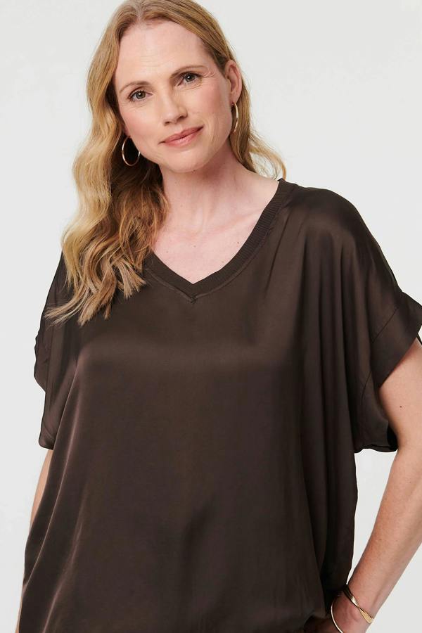 Brown | Relaxed Batwing Short Sleeve Relaxed Top