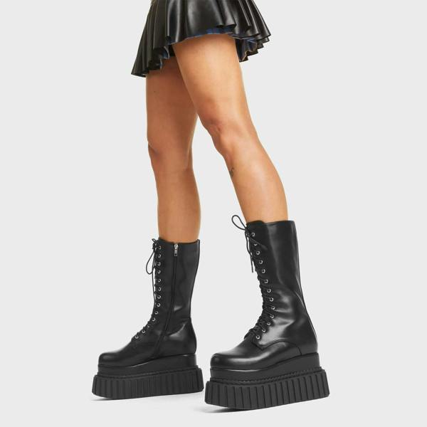 Lamoda Passion Black PU Platform Shoes with Sleek Design and Elevated Style
