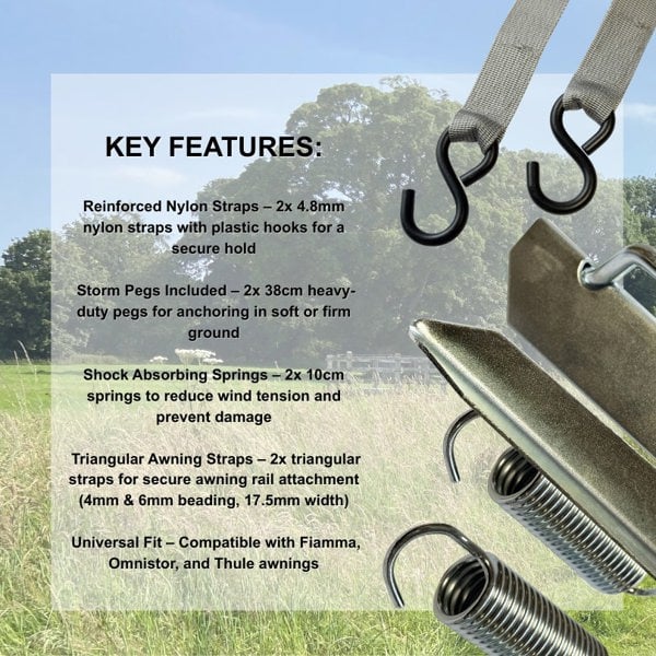 OLPRO Awning Storm Strap Tie Down Set - key fetaures