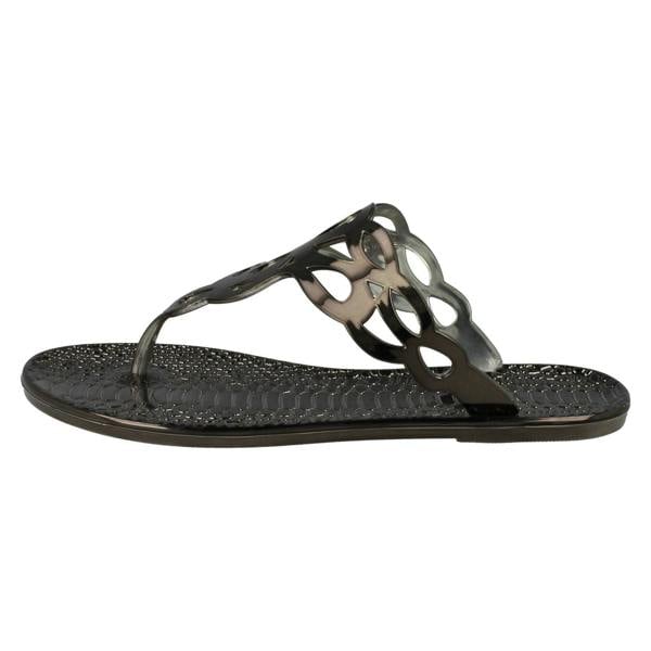 Spot On Ladies Spot On Flat Toepost Crocodile Pattern Sandal