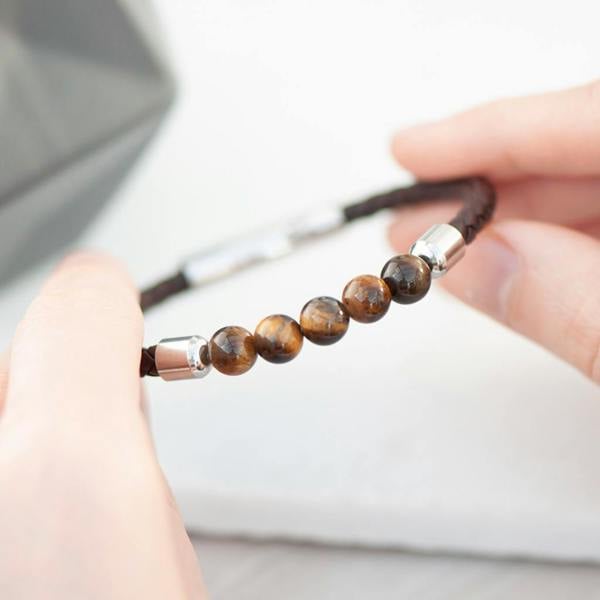 Personalised Men's Woven Tiger's Eye Bracelet - lifestyle shot