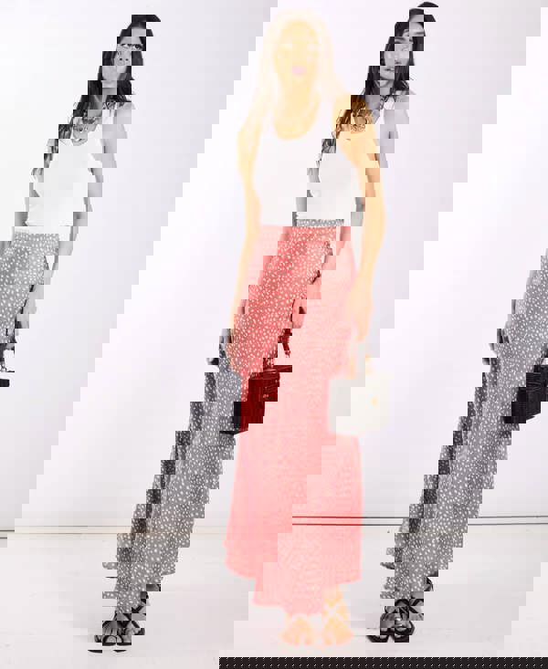 Pink Animal Satin Midi Skirt