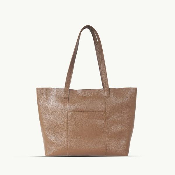 Assots London 'MAISIE' Tan Real Pebble Grain Leather Shopper Tote Bag