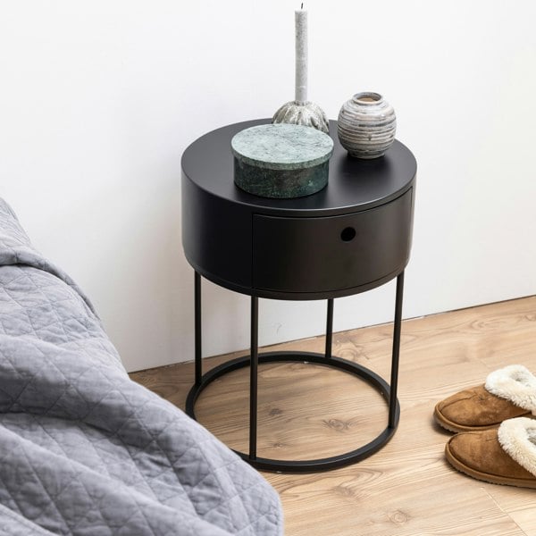 Furniture To Go Polo Round Bedside Table in Black