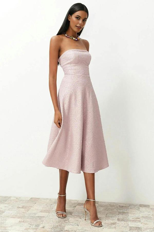 WOVCOR Strapless Textured Midi Dress