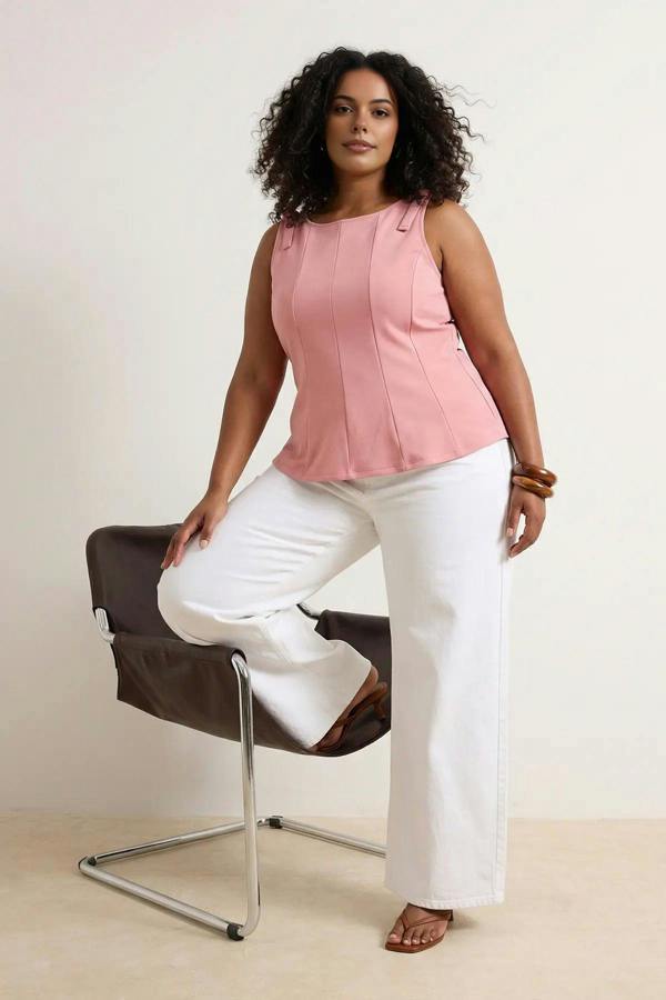 WOVCOR Sleeveless Peplum Blouse with Waist and Shoulder Bow Detail