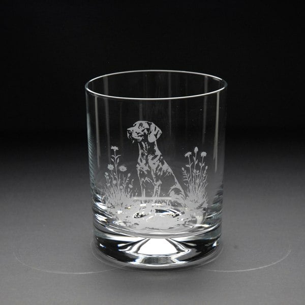 Glyptic Glass Art German Pointer Dog Whiskey Tumbler Glass - Hand Etched/Engraved Gift