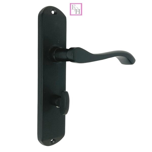 EDH Door Hardware Cadenza Modern Matt Black Scroll Door Handles Bathroom Lock Handle 178mm x 40mm