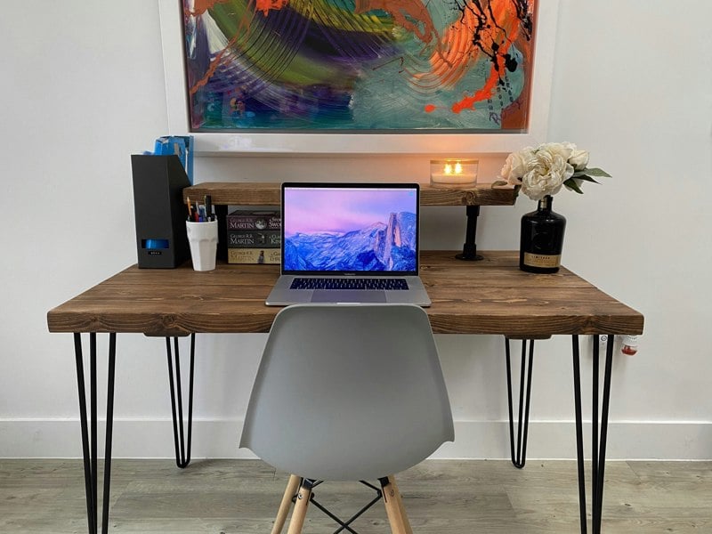 The Bespoke Carpentry Co Wooden Desk with Steel Hairpin Frame Legs