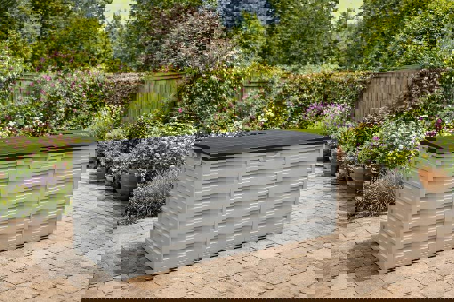 Resin Garden Storage Boxes 270L & 380L - Lockable Outdoor Storage with Hydraulic Lid The Garden Furniture Shop