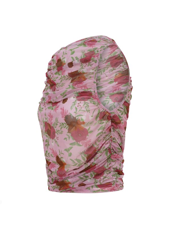 BALOU WOMENS FLORAL TULLE TOP