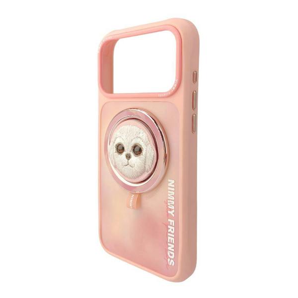 Nimmy Friends Nimmy Big Eye Cute Pet Bischon Fraise Dog Face Case with Detachable MagSafe Grip for iPhone 17 Pro 6.3" Pink