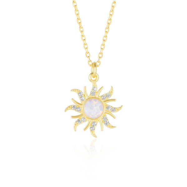 Spero London White Opal Sun & Sunburst Necklace in Sterling Silver