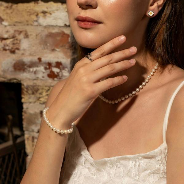 Spero London Large Natural Freshwater Real Pearl Strand Necklace and Bracelet Set