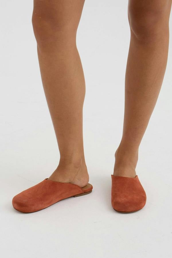 Pretty You London Suede Rounded Mule In Fired Brick
