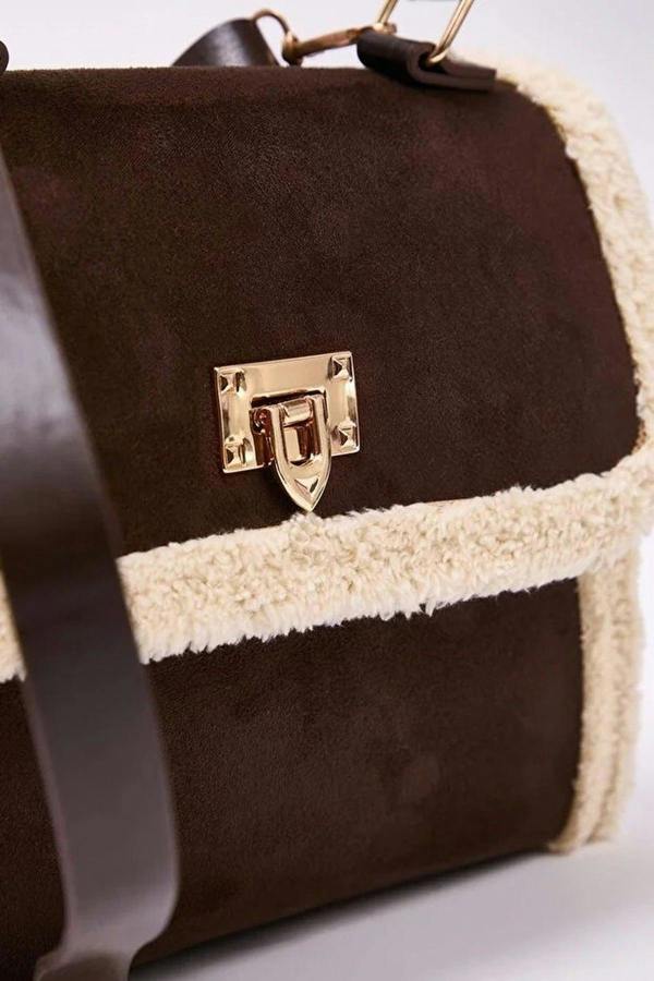 WOVCOR Suede Women's Shoulder Bag with Plush Details