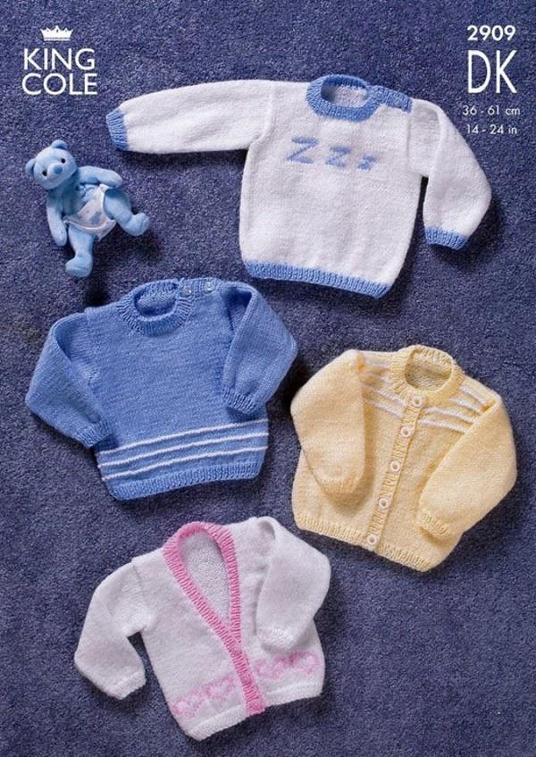 King Cole Baby Knitting Pattern 2909, Cardigans, Sweaters for Baby, New Born - 3 Years - Easy