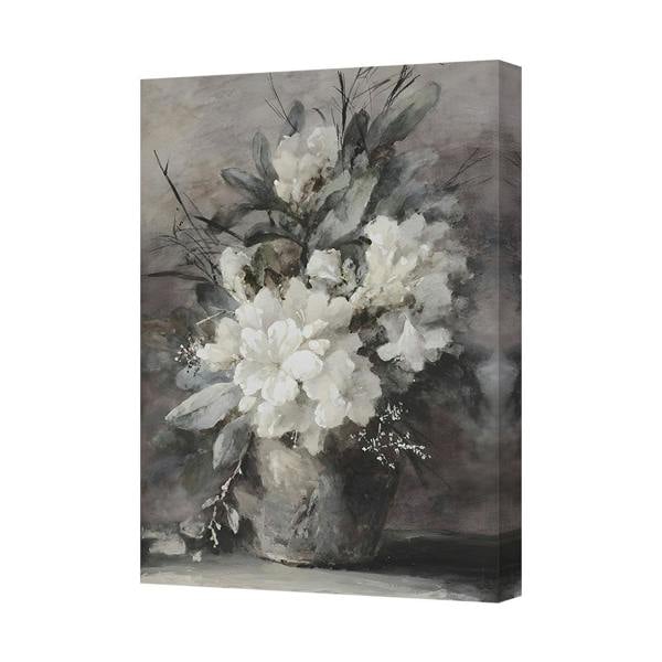 Benjamin Tate Design Floral Peony Bouquet Canvas Wall Art in Gray Vase Decor
