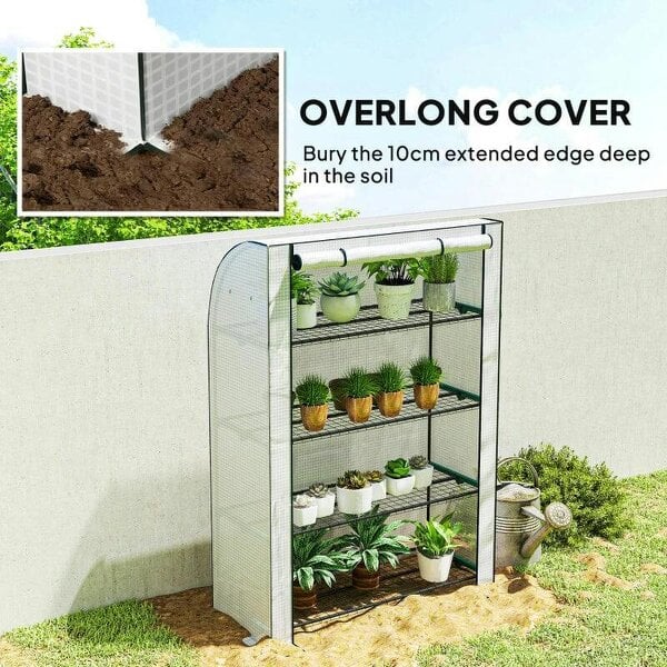 Bobobiy Mini Greenhouse with Reinforced PE Cover, Portable Indoor Outdoor Green House with Roll-up Door, 170 x 120 x 50cm, White