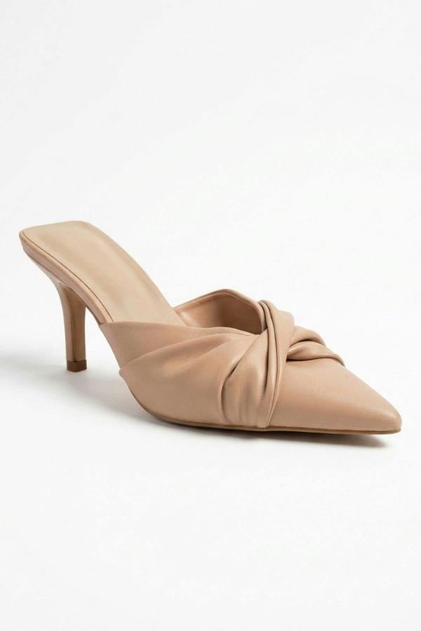 ikrush Ines Knotted Front Pointed Toe Kitten Heel Mules