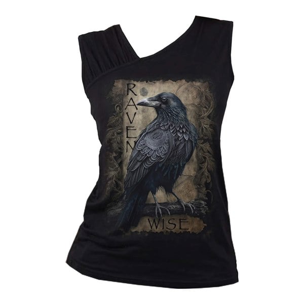 Spiral Direct Womens/Ladies Raven Wise Sleeveless T-Shirt - Black