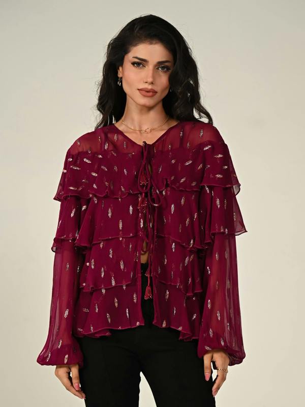 Rose & Nancy Talia Fuscia Pink Sparkle  Frill Jacket