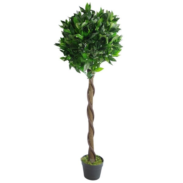 Leaf 120cm (4ft) Twist Natural Trunk Artificial Topiary Bay Laurel Ball Tree