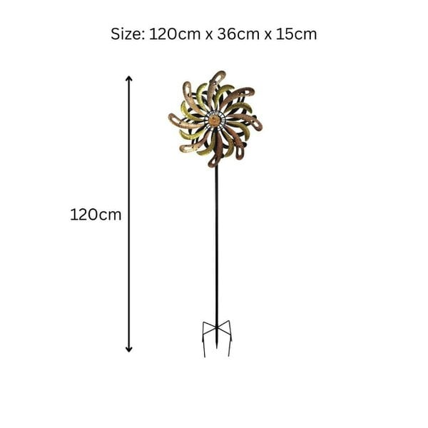 EDH Door Hardware Small Golden Flare Vortex Wind Spinner Stake – 120 x 36 x 15 CM | Metal Kinetic Garden Wind Sculpture