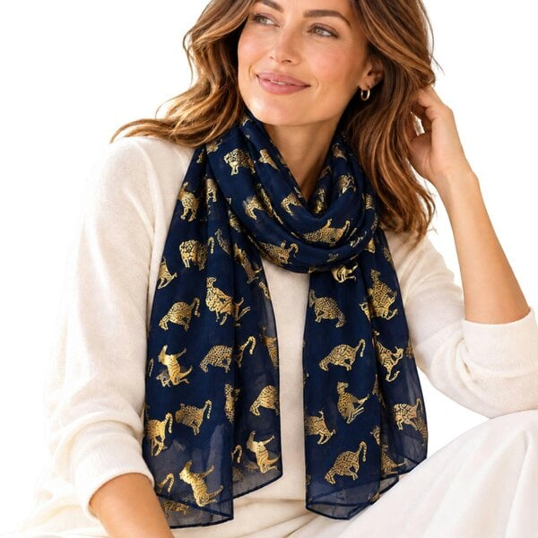 Love EMVY Lightweight Animal Print Scarf for Women – Tiger, Zebra & Leopard Design - Navy