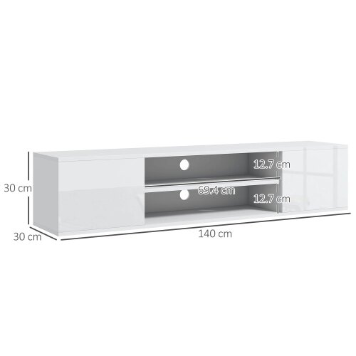 Wyld Haus Lumipa 140cm High Gloss White Floating TV Stand With Open Shelves And Doors For Screens Up To 60 Inches