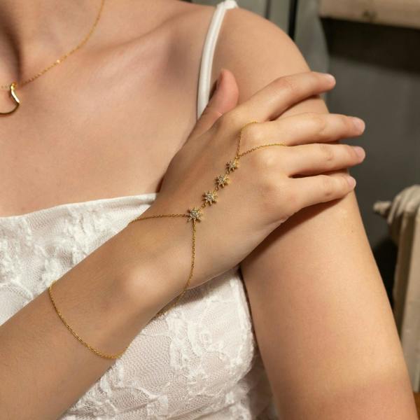 Spero London Stars Of Universe Sterling Silver Gold Plated Hand Chain Ring
