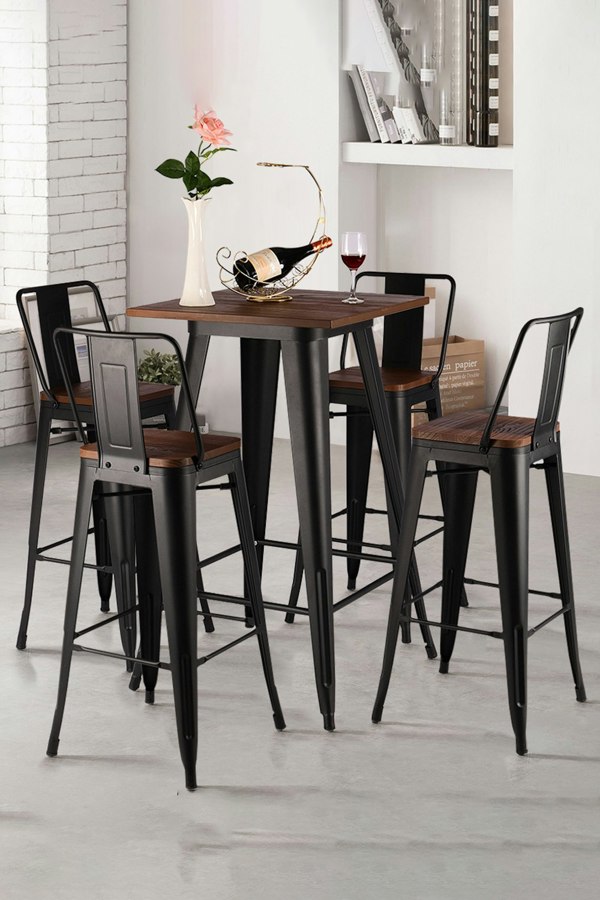 Living and Home Metal Industrial Square High Bar Table Tall Breakfast Dining Table 60*60*105cm