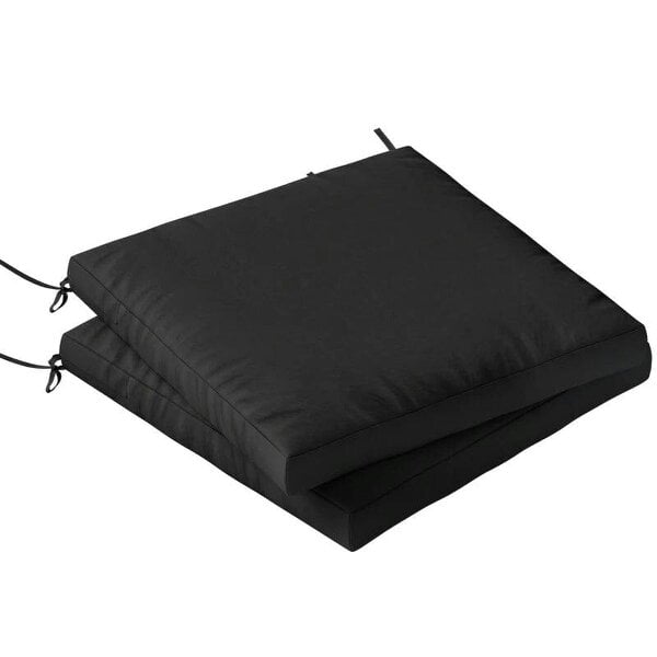 Outdoor Seat Cushions Set of 2 with Ties, Waterproof Garden Seat Pads, Black