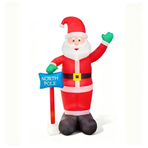1.8m to 2.4m Inflatable Waving Santa with North Pole Sign, White LED Lights image 1