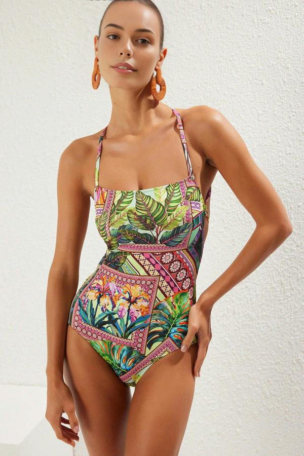 WOVCOR Backless Square Neck Covered Hipster Swimsuit