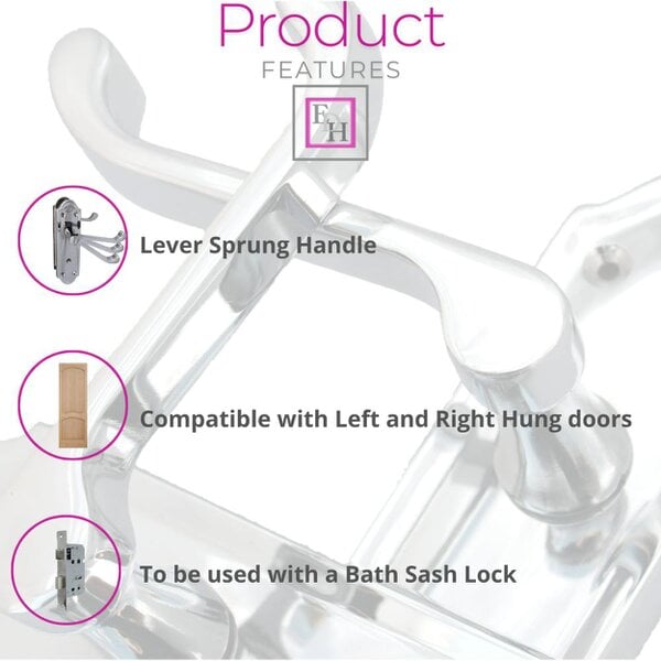 EDH Door Hardware Chrome Door Handles - Askworth Internal Door Handles with Bathroom Sash