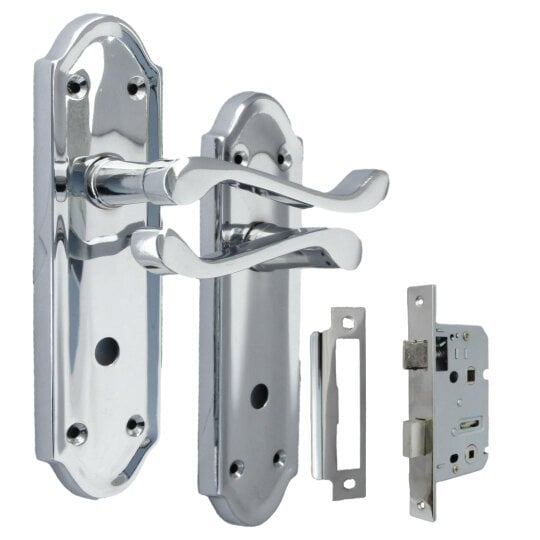 EDH Door Hardware Chrome Door Handles - Askworth Internal Door Handles with Bathroom Sash