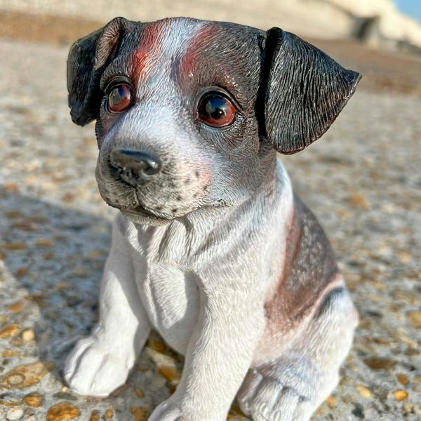 Farmwood Sitting Black Jack Russell Terrier Puppy Dog Garden Animal Ornament