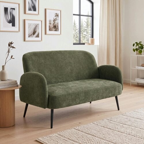 HOMCOM 2 Seater Sofa, Velvet Small Sofa Loveseat with Wide Seat, Green