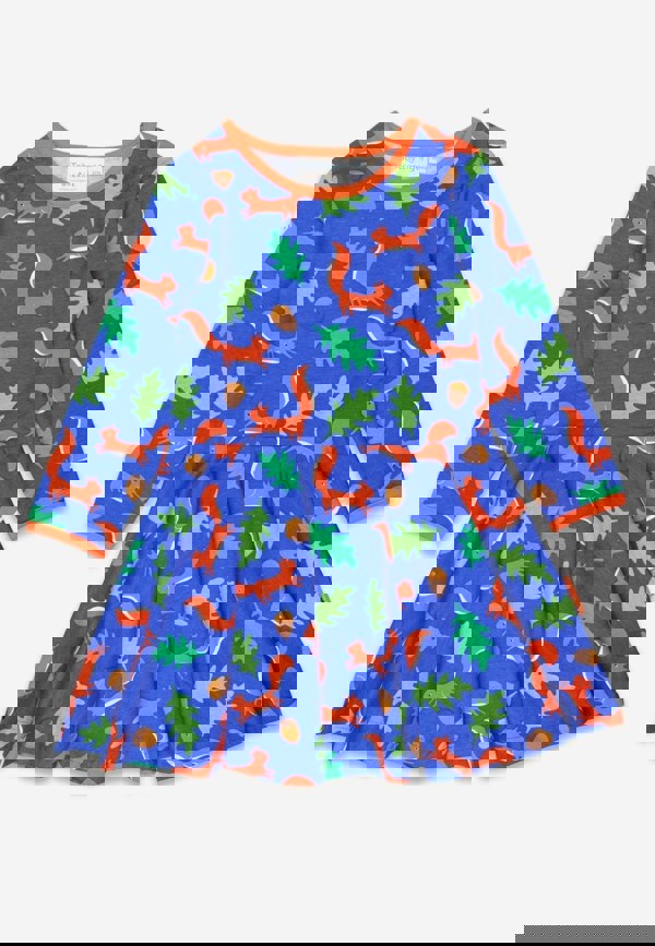 Organic Squirrel Print Long - Sleeved Skater Dress - Toby Tiger