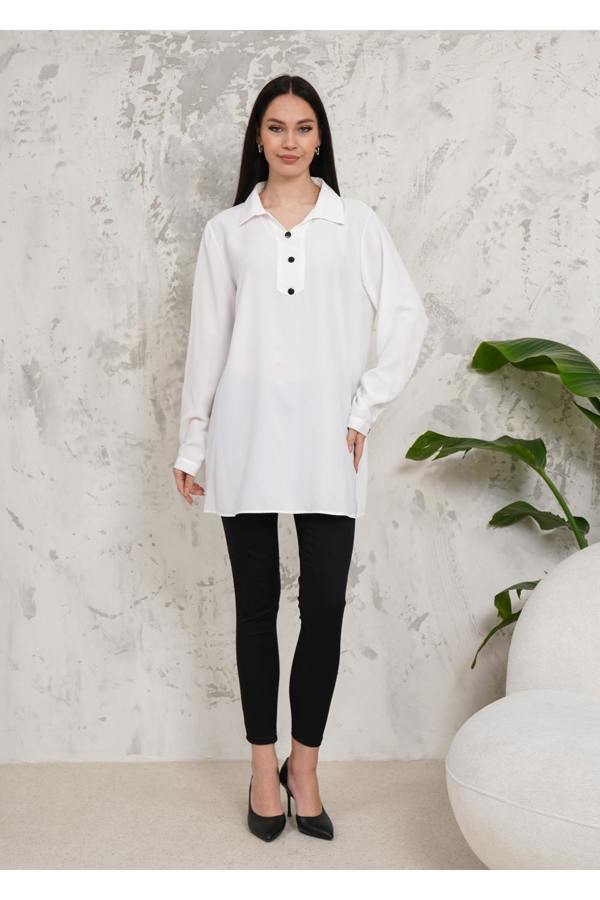 Hoxton Gal Oversized Long Sleeves Button Detailed Tunic in White