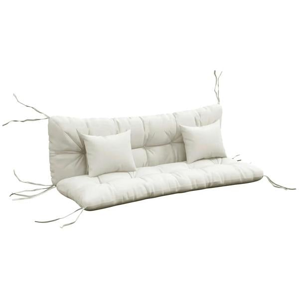 White patio chair back and seat cushion set with two pillows and tie strings
