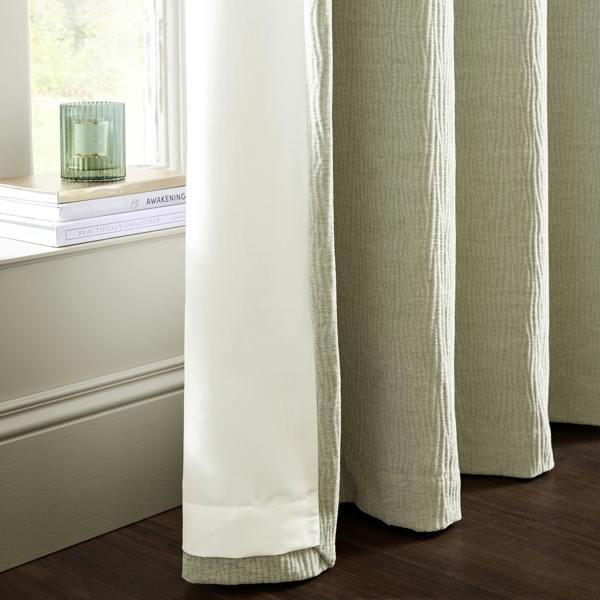 Catherine Lansfield Crinkle Chenille Lined Eyelet Curtains Natural