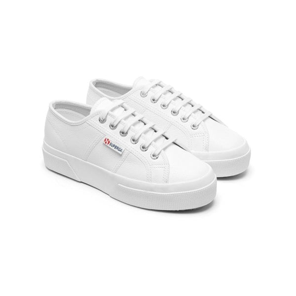 Superga Womens 2740 Tumbled Leather Platform Heel Trainers - White