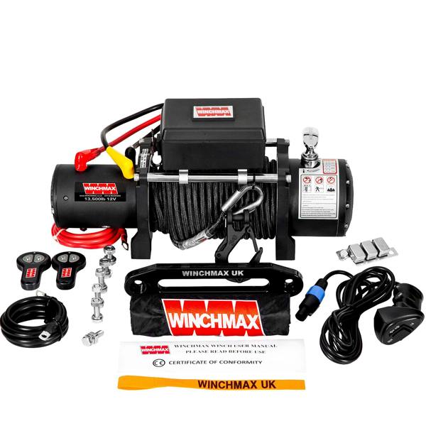 Winchmax 13,500lb (6,123kg) 12V Military Grade Winch 25m x 10mm Armourline Rope Remotes