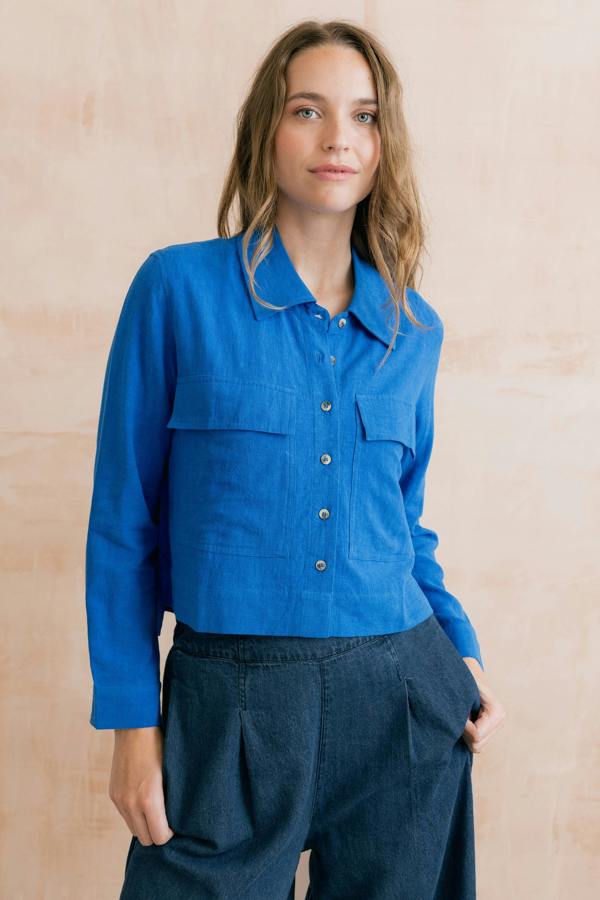 Lily & Me Grasslands Linen Blend Jacket Cobalt