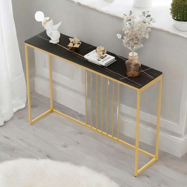 Rafaelo Mobilia Marble Hallway Console Table Black And Gold