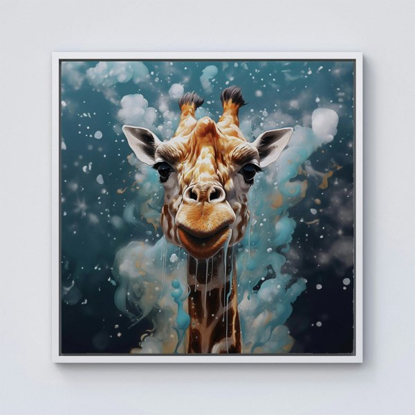 Warren Reed Splash Art Giraffe Face Framed Canvas